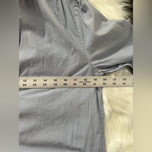 J.CREW Women's Blouse Cotton Blue White Stripe Peach Collar Hem Pockets Size S - Picture 5 of 7